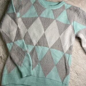 Geometric Patterned Sweater in Mint and Gray
